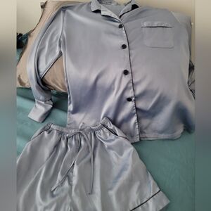 Buttery Silky Soft Satin Light Blue Pajama Set - Size S